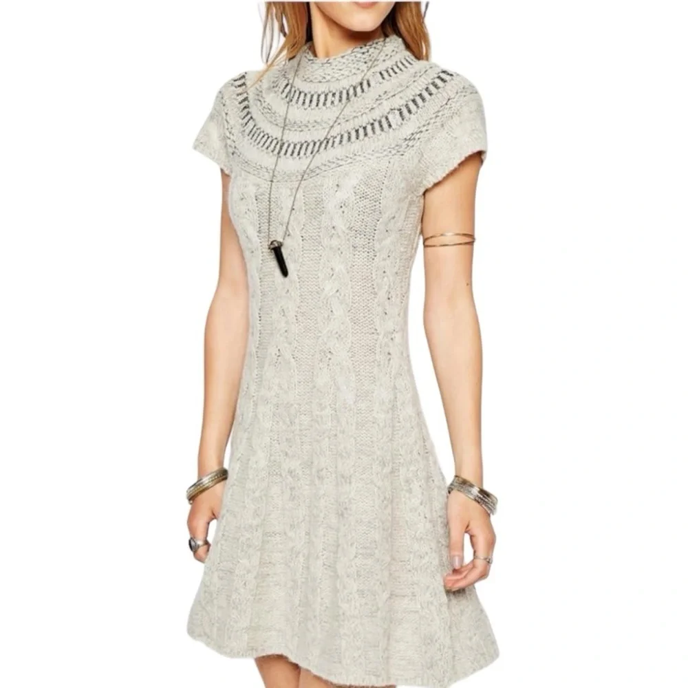 Free People Nordic Sweater Dress Mini Gray Sparkle Short Sleeve Y2K Size‎ M